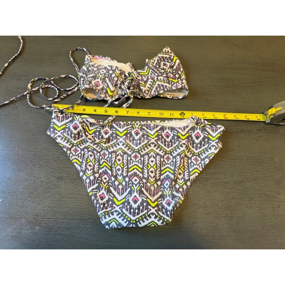 Xhilaration Womens Geometric Ikat Print Bikini Set Neon Yellow Grey Size L